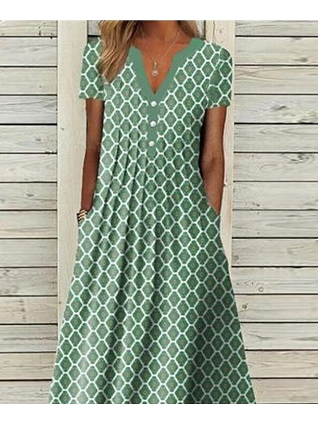 Womens Clothing Womens Dresses | Womens A Line Dress Knee Length Dress Green Short Sleeve Print Print Summer V Neck Stylish Part