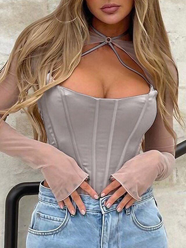 Womens Clothing Womens Sleep & Lounge | Corset Womens Corset Tops Sexy Overbust Corset Backless Tummy Control Pure Color Zipper 