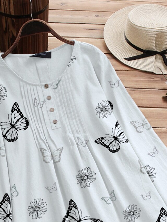 Womens Clothing Plus Size Collection | Womens Plus Size Tops Blouse T shirt Tee Floral Butterfly Long Sleeve Round Neck Basic Va