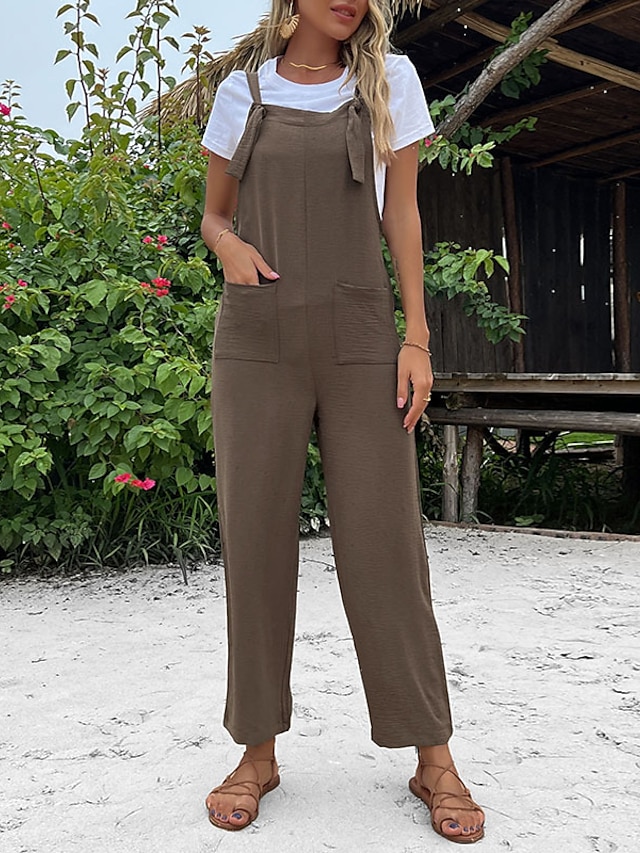 Womens Clothing Womens Bottoms | Womens Fashion Jumpsuit Rompers Wide Leg Side Pockets Ankle-Length Pants Casual Weekend Micro-e