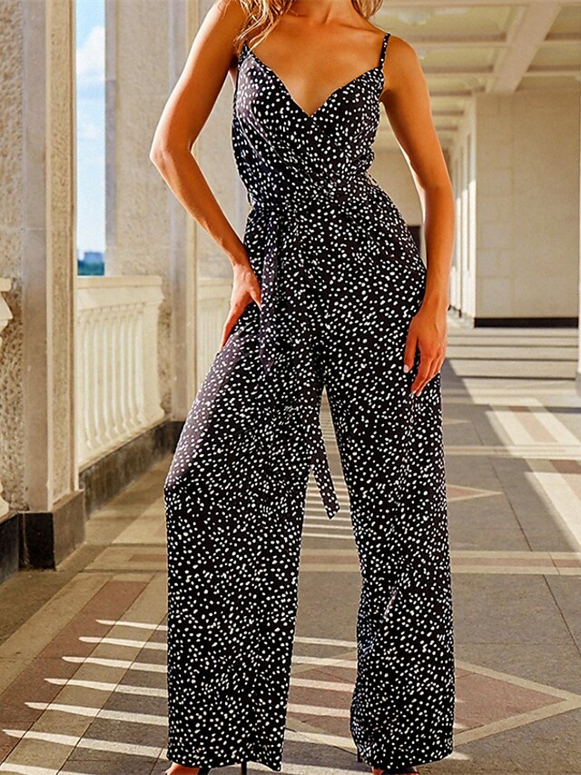 Womens Clothing Womens Jumpsuits & Rompers | Womens Jumpsuit Backless Print Polka Dot V Neck Casual Street Daily Regular Fit Sle