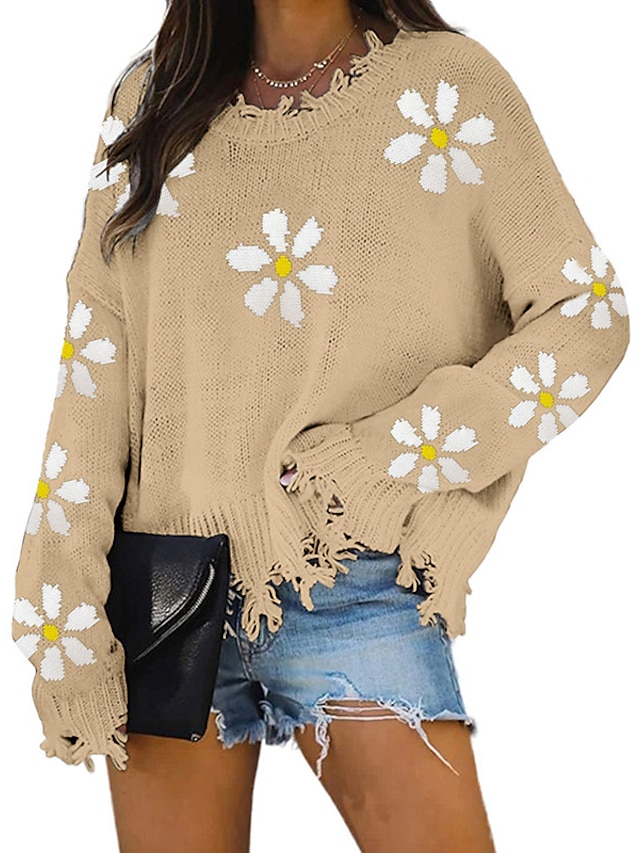 Womens Clothing Sweaters & Cardigans | Womens Pullover Sweater Jumper Knit Knitted Floral Crew Neck Stylish Casual Daily Holiday