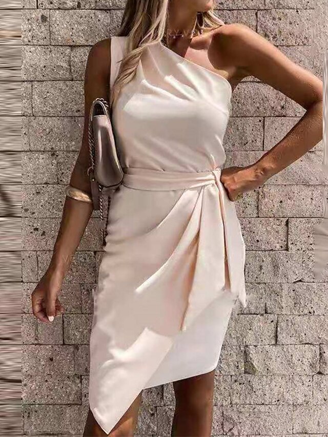 Womens Clothing Womens Dresses | Womens Sheath Dress Short Mini Dress White Black Blue Pink Red Sleeveless Pure Color Ruched Col