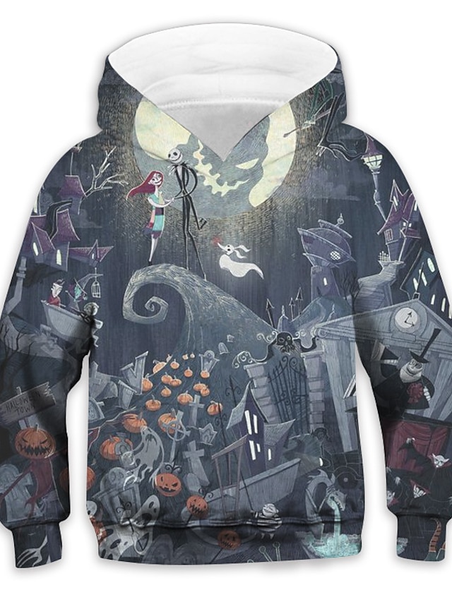 Baby & Kids Girls Clothing | Kids Unisex Boys Girls Halloween Hoodie Long Sleeve 3D Print Halloween pattern Pocket Gray Children