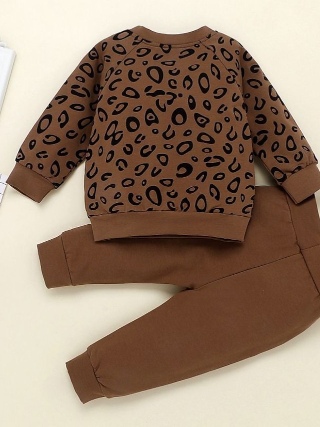 Baby & Kids Girls Clothing | Kids Girls Hoodie & Pants Clothing Set 2 Pieces Long Sleeve Brown Leopard Print Street Outdoor Acti