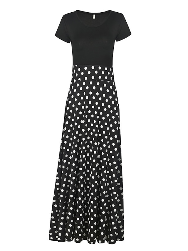 Womens Clothing Womens Dresses | Womens A Line Dress Maxi long Dress Black And White Green Pink Red Short Sleeve Floral Polka Do