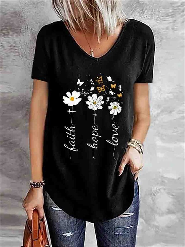 Womens Clothing Womens Tops | Womens Casual Daily Floral Butterfly T shirt Tee Floral Butterfly Short Sleeve Print V Neck Basic 