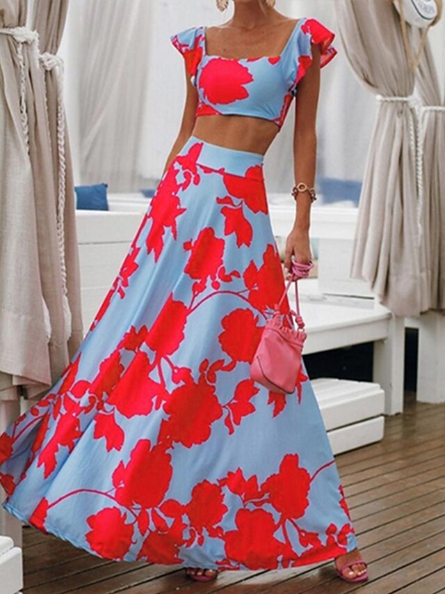 Women's Dress Set Two Piece Dress Skirt Set Long Dress Maxi Dress Blue