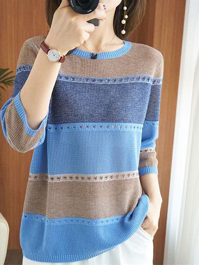 Womens Clothing Sweaters & Cardigans | Womens Pullover Sweater Jumper Knit Knitted Striped Crew Neck Stylish Casual Daily Going 