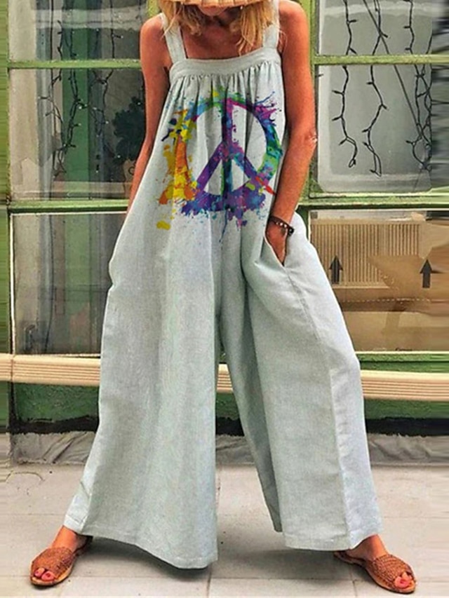  Dame Normal Alt i alt Ferie Blomstret Ermeløs Bred Bukseben Firkantet hals Lomme Trykt mønster Gate Daglig Normal Gul Lysegrønn Rosa Sommer