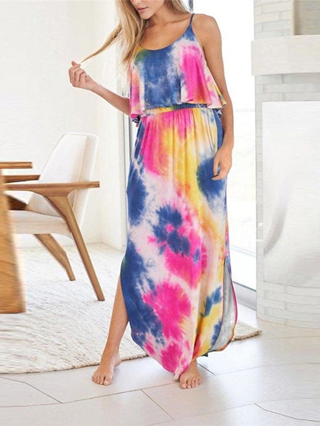 Womens Clothing Womens Dresses | Womens A Line Dress Maxi long Dress Purple Pink Red Navy Blue Sleeveless Tie Dye Backless Split