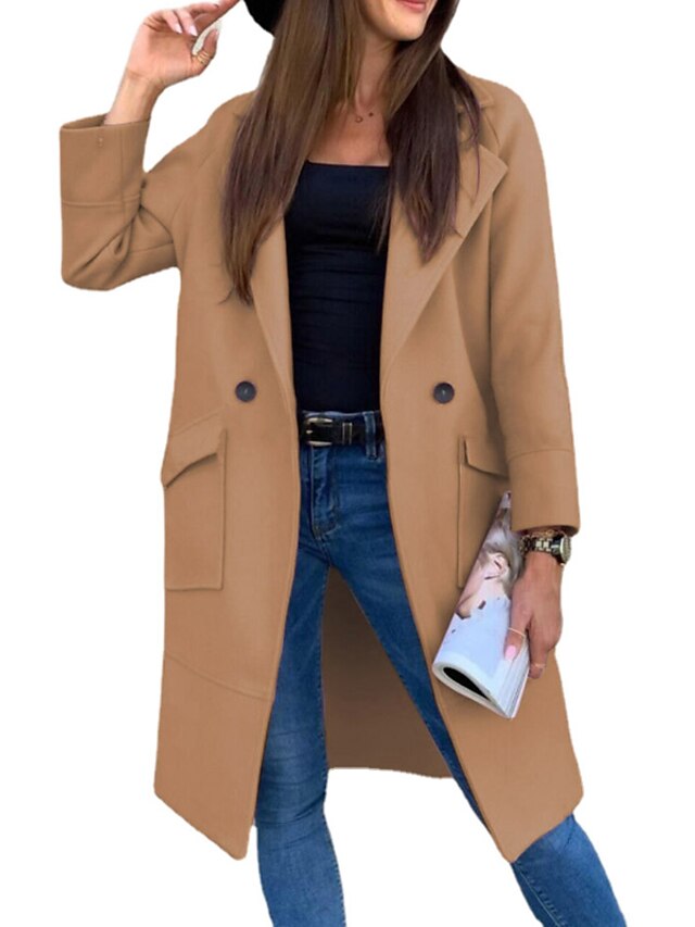 Womens Clothing Womens Outerwear | Womens Coat Street Daily Going out Fall Winter Long Coat Regular Fit Thermal Warm Breathable 