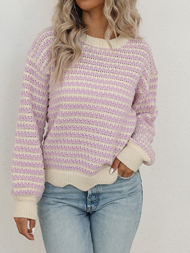 Womens Clothing Sweaters & Cardigans | Womens Pullover Sweater Jumper crochet Knit Knitted Pure Color Crew Neck Stylish Casual D