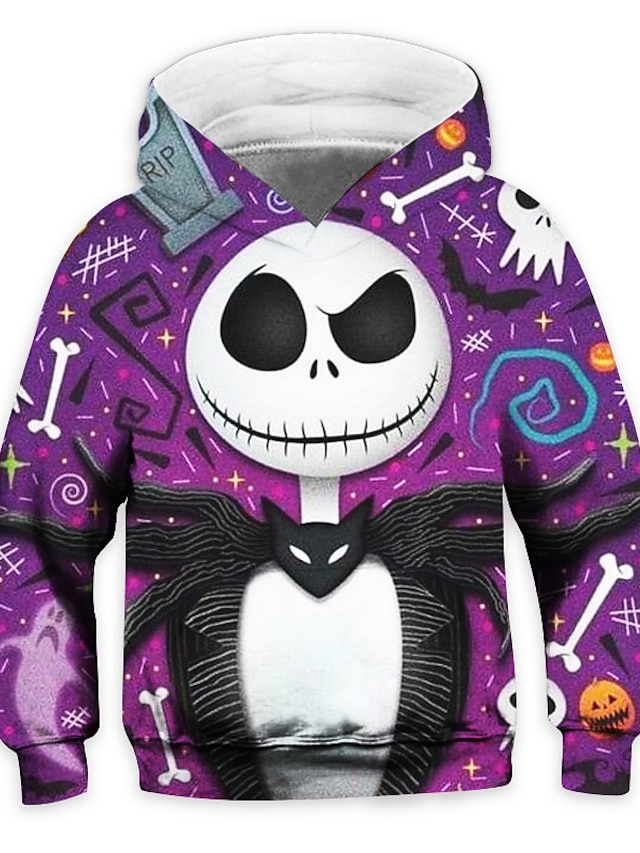 Baby & Kids Girls Clothing | Kids Unisex Boys Girls Halloween Hoodie Long Sleeve 3D Print Skull Halloween pattern Pocket Purple 