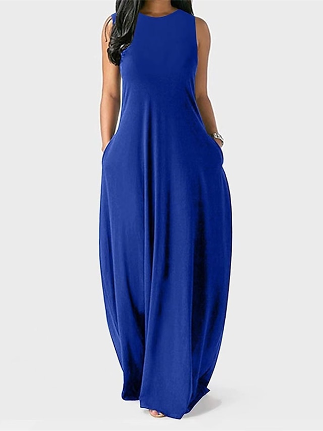  نسائي لباس غير رسمي فستان سوينج فستان طويل ماكسي زهري فاتح أسود أصفر بدون كم لون سادة جيب الصيف الربيع رقبة عالية مدورة كاجوال 2023 S M L XL XXL 3XL 4XL 5XL