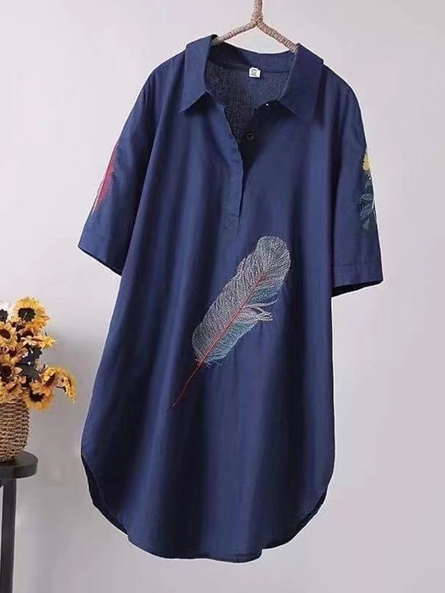 Womens Clothing Plus Size Collection | Womens Plus Size Tops Blouse Shirt Graphic Patterned Embroidered Button Short Sleeve Shir