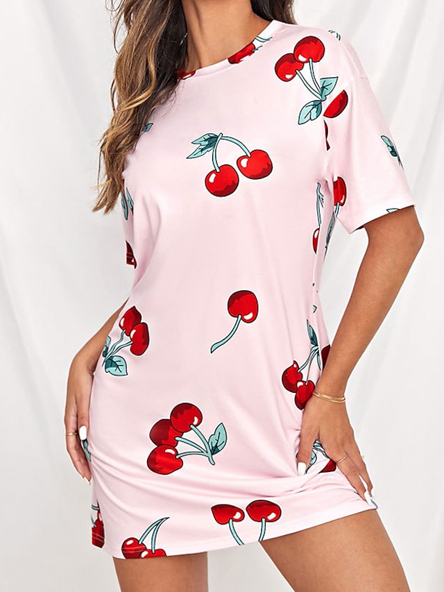 Womens Clothing Womens Sleep & Lounge | Womens Pajamas Nightgown Dot Cherry Comfort Sweet Home Daily Polyester Crew Neck Short S