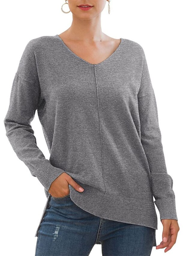 Womens Clothing Sweaters & Cardigans | Womens Pullover Sweater Jumper Knit Tunic Knitted Pure Color V Neck Stylish Casual Daily 