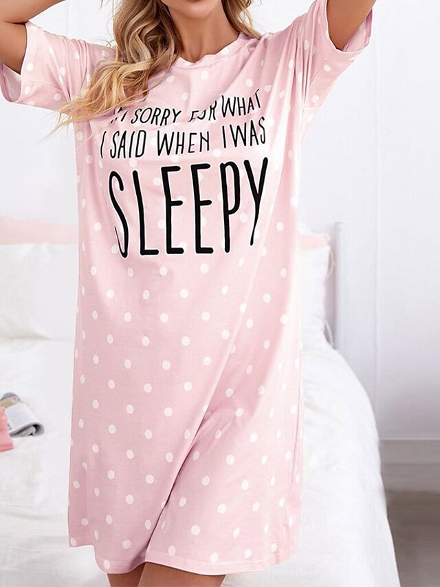 Womens Clothing Womens Sleep & Lounge | Womens Pajamas Nightgown Dot Cherry Comfort Sweet Home Daily Polyester Crew Neck Short S