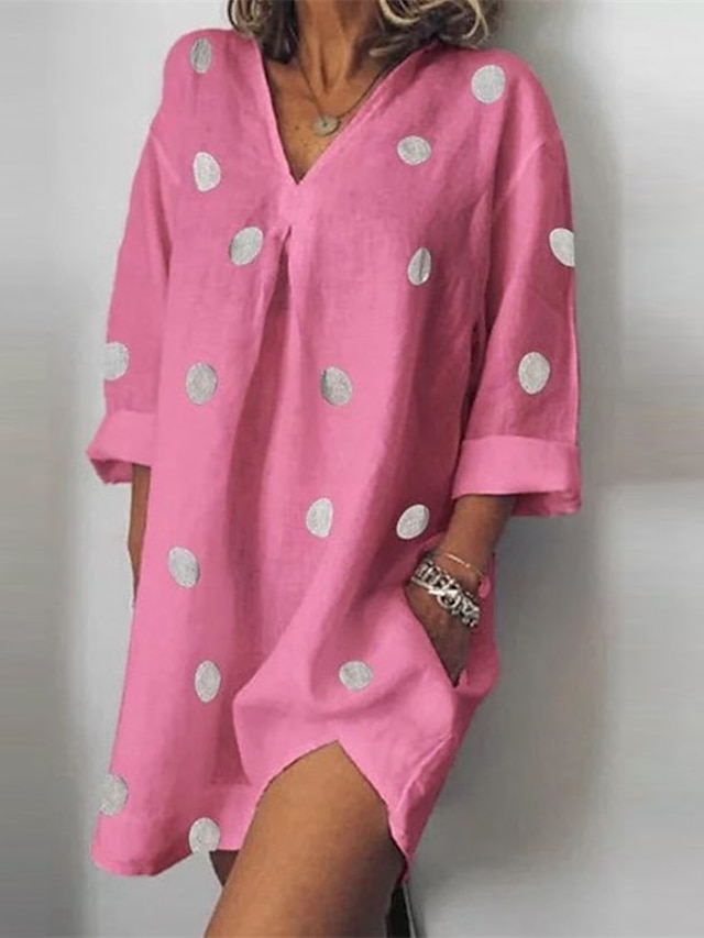 Womens Clothing Womens Sleep & Lounge | Womens Pajamas Nightgown Dot Comfort Home Cotton And Linen V Wire Long Sleeve Pocket Spr