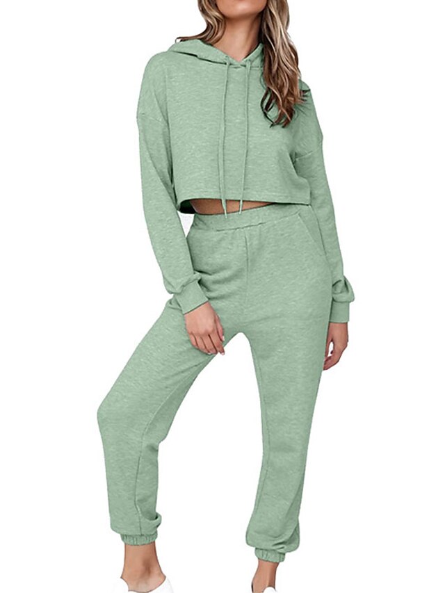 Womens Clothing Womens Sleep & Lounge | Womens Loungewear Sets Pure Color Comfort Sport Home Daily Cotton Blend Hoodie Long Slee