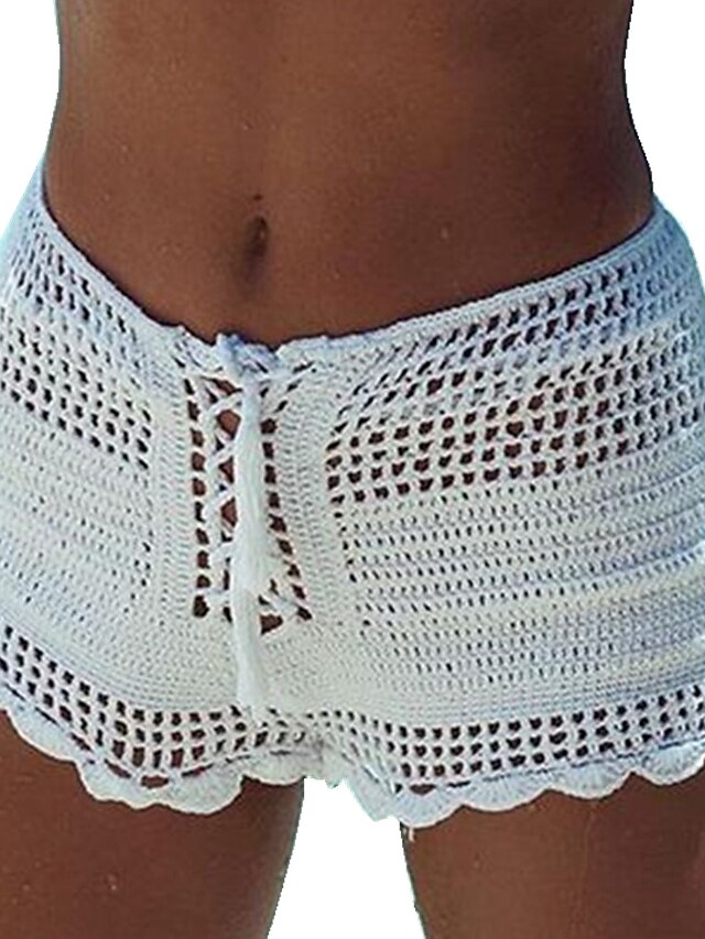 Womens Clothing Womens Bottoms | Womens Fashion Sexy Shorts Crochet Short Pants Holiday Beach Micro-elastic Plain Comfort Mid Wa