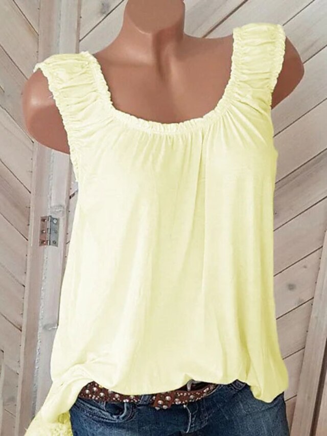 Womens Clothing Plus Size Collection | Womens Plus Size Tops Blouse Tank Top Plain Backless Lettuce Trim Sleeveless Crewneck Str