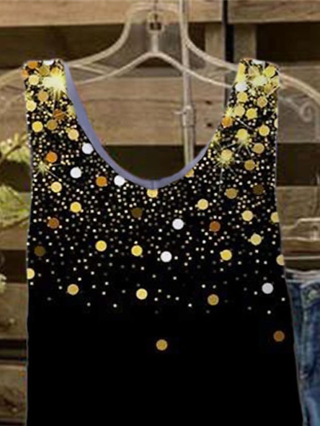 Womens Clothing Plus Size Collection | Womens Plus Size Tops Tank Top Polka Dot Print Sleeveless V Neck Streetwear Daily Holiday