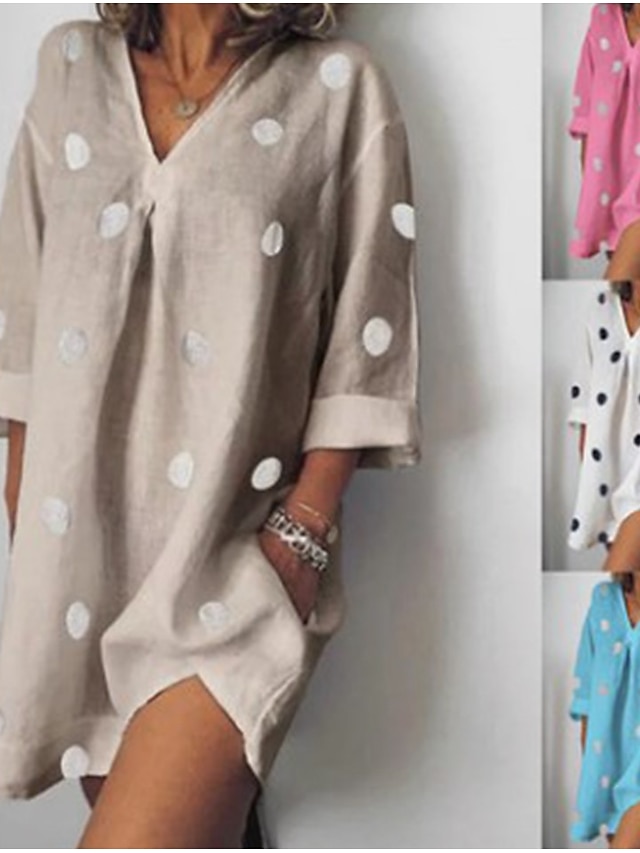 Womens Clothing Womens Sleep & Lounge | Womens Pajamas Nightgown Dot Comfort Home Cotton And Linen V Wire Long Sleeve Pocket Spr