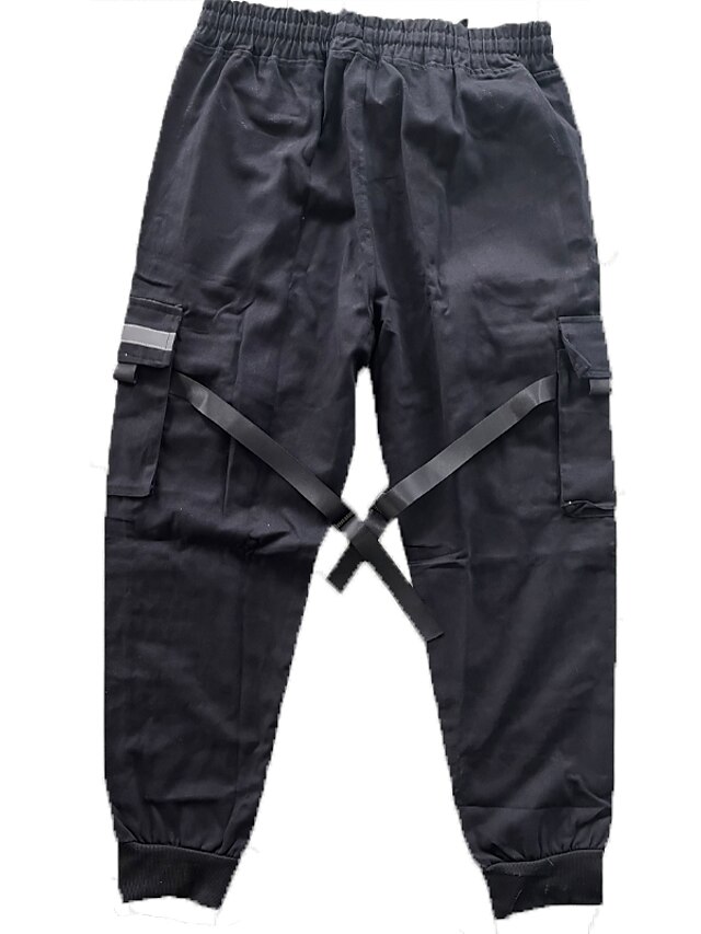 Mens Clothing Mens Bottoms | mens joggers pants long trousers multi-pockets Ribbon streetwear cargo pants outdoor fashion casual