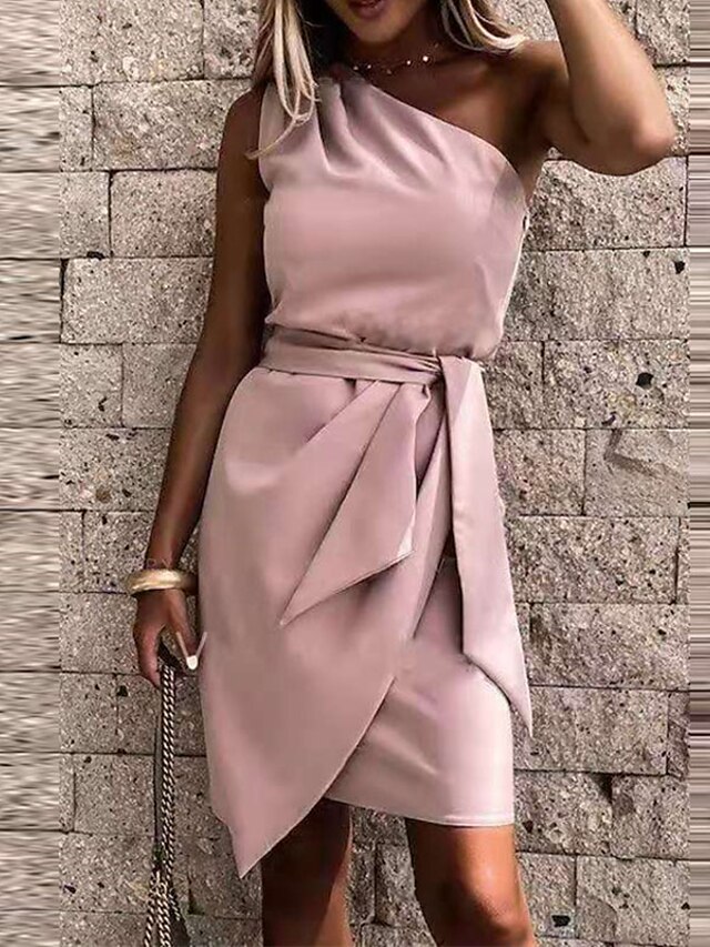 Womens Clothing Womens Dresses | Womens Sheath Dress Short Mini Dress White Black Blue Pink Red Sleeveless Pure Color Ruched Col