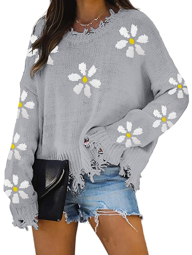 Womens Clothing Sweaters & Cardigans | Womens Pullover Sweater Jumper Knit Knitted Floral Crew Neck Stylish Casual Daily Holiday