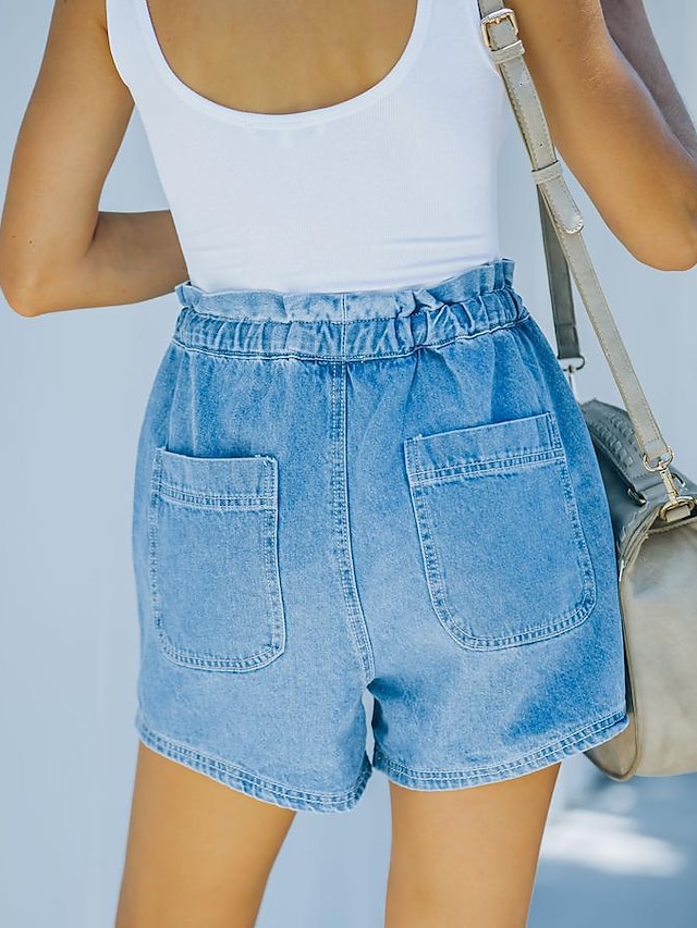 Womens Clothing Womens Bottoms | Womens Fashion Jeans Shorts Side Pockets Drawstring Short Pants Casual Weekend Micro-elastic Pl