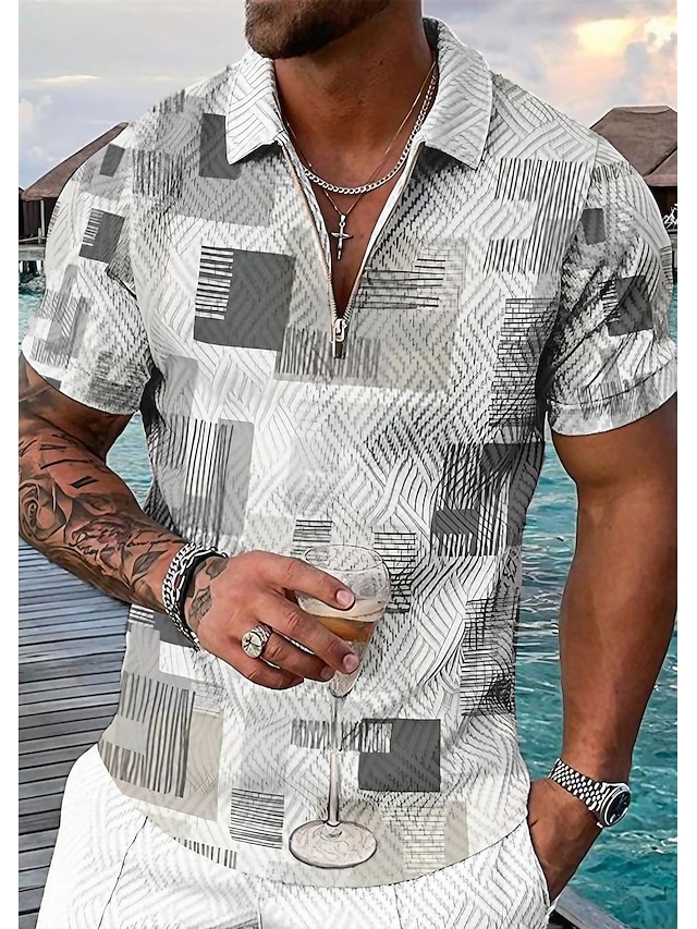  Kentucky-derby Voor heren Ruitjes Hawaiiaanse poloshirts Golfshirt Korte mouw Poloshirt Overhemden met kraag Casual Strand Kleding Vakantiekleding Feestoutfits 3D-afdrukken Polo met kwartrits Wit