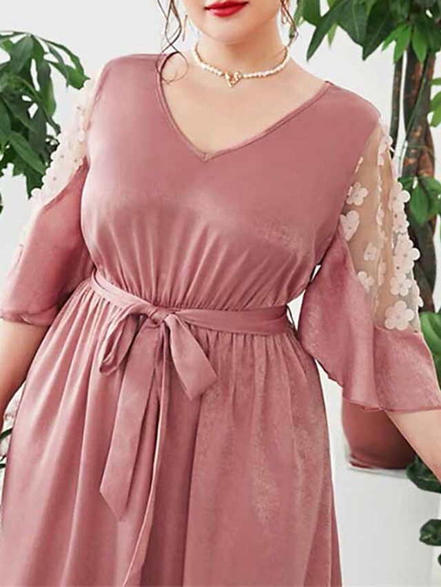 Womens Clothing Plus Size Collection | Womens Plus Size A Line Dress Floral V Neck Half Sleeve Spring Summer Casual Vintage Maxi