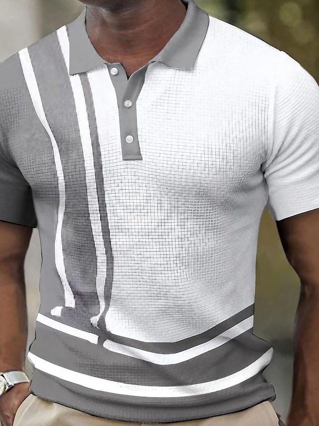  Men's Polo Shirt Knit Polo Sweater Golf Shirt Striped Turndown White gray Print Street Daily Short Sleeve Button-Down Clothing Apparel Fashion Casual Comfortable