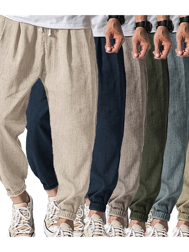 Men's Joggers Linen Pants Trousers Drawstring Elastic Waist Front