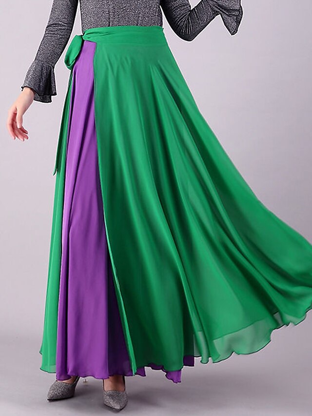 Womens Clothing Womens Bottoms | Womens Fashion Swing Skirts Carnival Performance Color Block Tulle Green Blue Wine S M L / Maxi