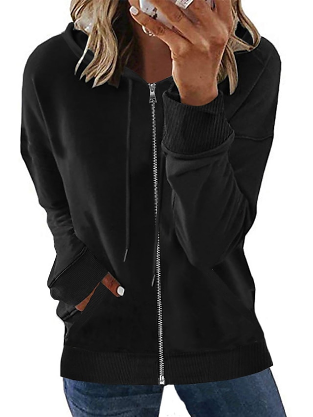 Women's Zip Hoodie Sweatshirt Pullover Sportswear Zipper Front Pocket ...
