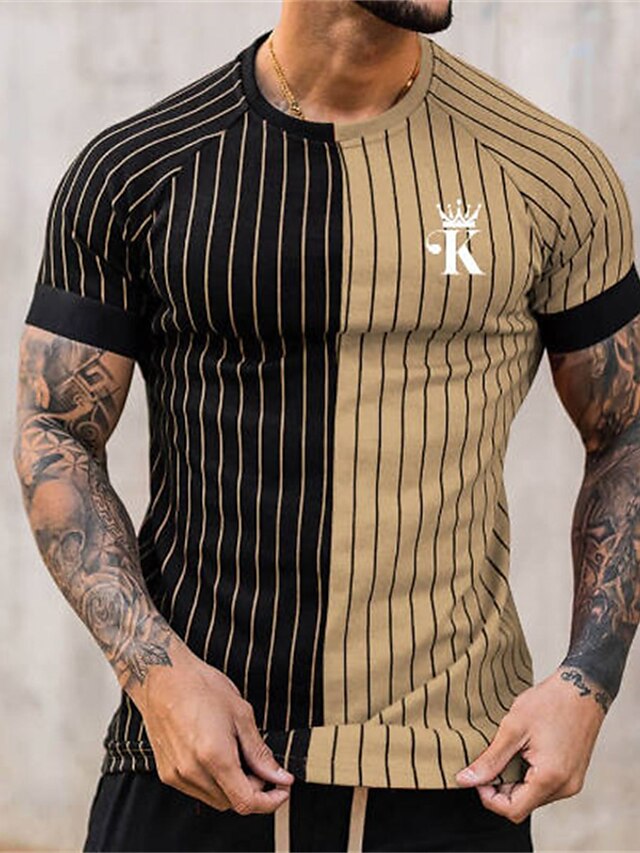  Homme T shirt Tee Graphic Rayé Col Ras du Cou Plein Air Vacances Manche Courte Imprimer Vêtement Tenue Casual Confortable