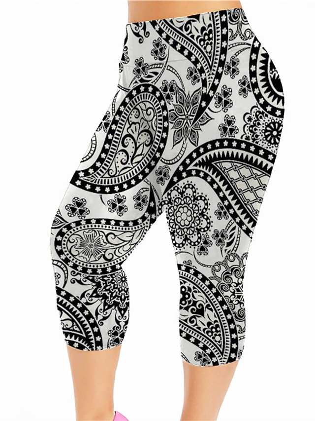 Womens Clothing Plus Size Collection | Womens Plus Size Leggings Capri shorts Print Floral Sporty Casual Casual Daily High Calf-