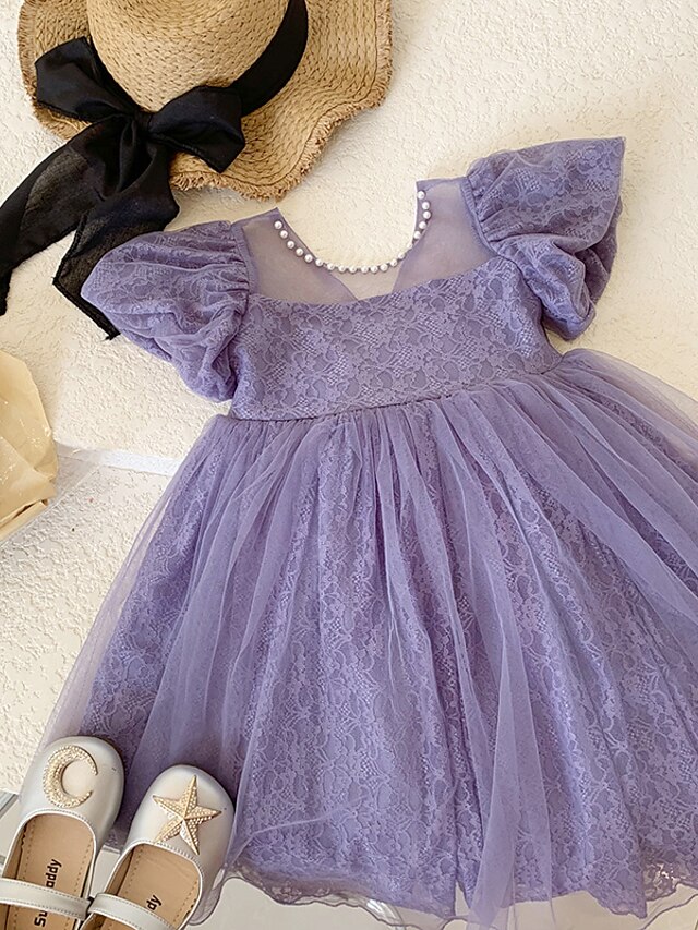 Baby & Kids Girls Clothing | Kids Little Girls Dress Solid Colored A Line Dress Party Performance Bow Purple Asymmetrical Short 