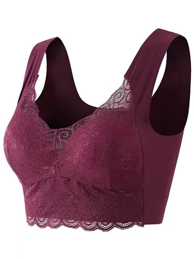  sutiene fără fir pentru femei sutiene căptușite acoperire completă decolteu în V respirabil push up dantelă culoare pură data de închidere casual zilnic nailon sexy 1buc negru albastru / sutiene