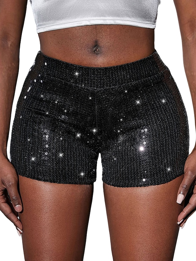 Womens Clothing Womens Bottoms | Womens Fashion Shorts Hot Pants Sequins Short Pants Club Weekend Micro-elastic Plain Comfort Mi