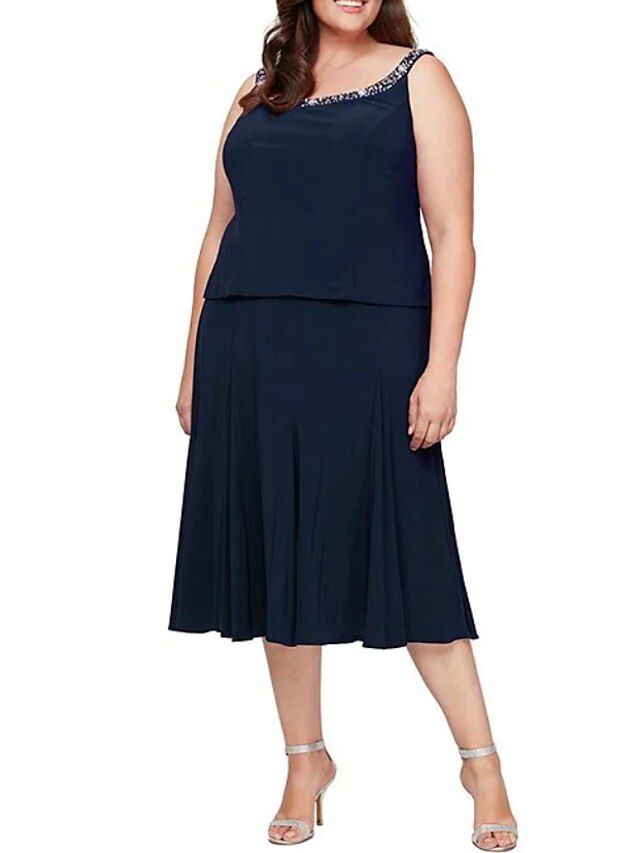 Womens Clothing Plus Size Collection | Womens Plus Size A Line Dress Solid Color Round Neck 3/4 Length Sleeve Spring Summer Work