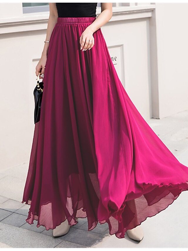 Women's Skirt Swing Work Skirts Long Skirt Maxi Skirts Chiffon Solid Colored Office / Career Daily Spring & Summer Chiffon Elegant Long S 13