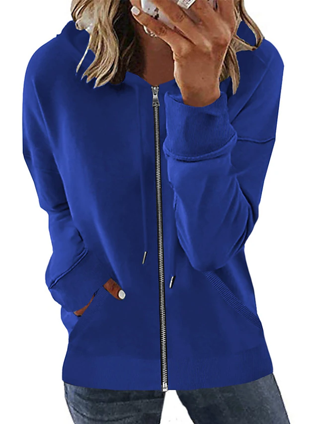 Women's Zip Hoodie Sweatshirt Pullover Sportswear Zipper Front Pocket ...
