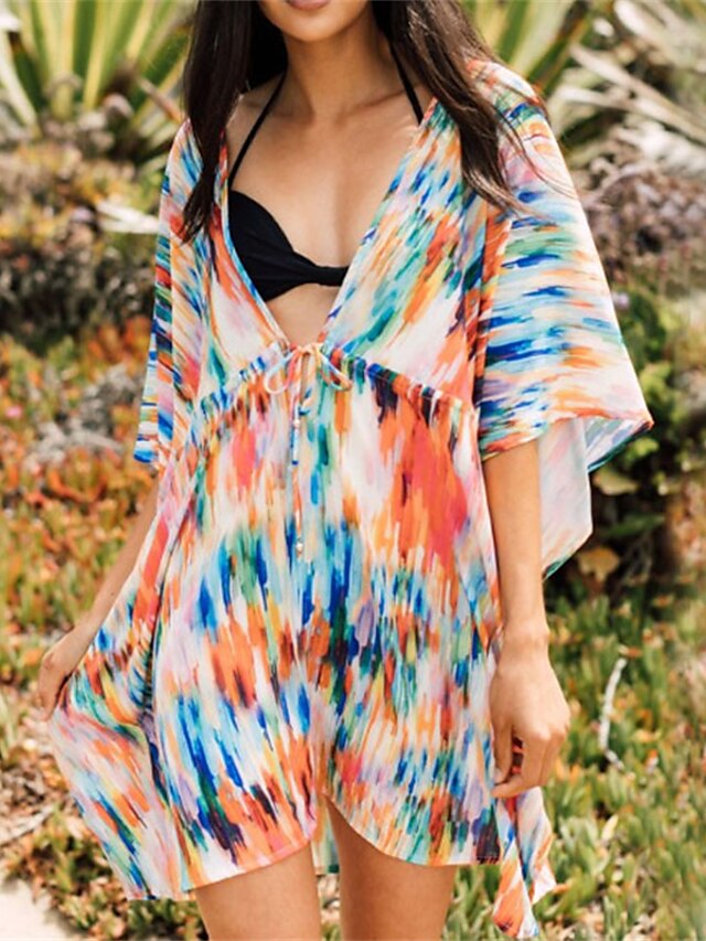 Womens Clothing Womens Swimwear | Womens Swimwear Cover Up Beach Dress Normal Swimsuit UV Protection Printing Tie Dye Orange V W