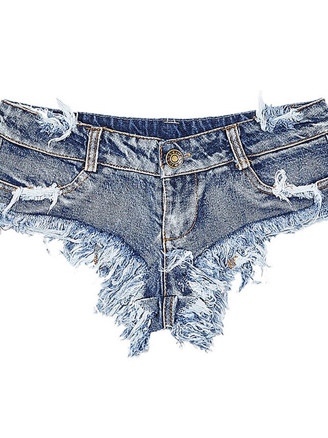 Womens Clothing Womens Bottoms | Womens Sexy Shorts Hot Pants Tassel Fringe Short Pants Holiday Beach Micro-elastic Plain Denim 