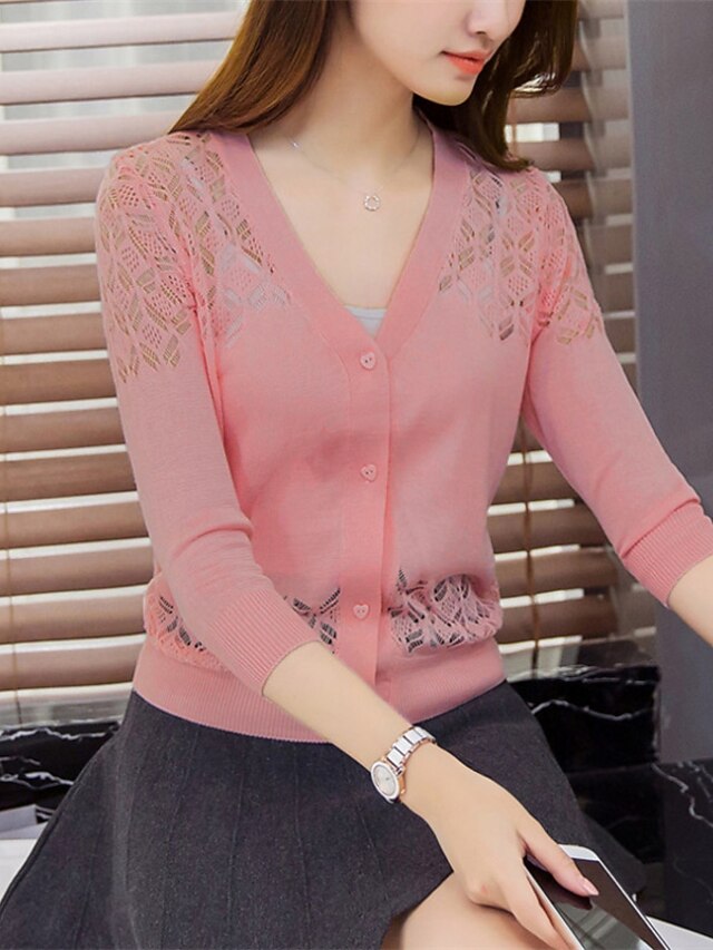 Women's Shrug Knitted Button Pure Color Stylish Elegant Casual 3/4